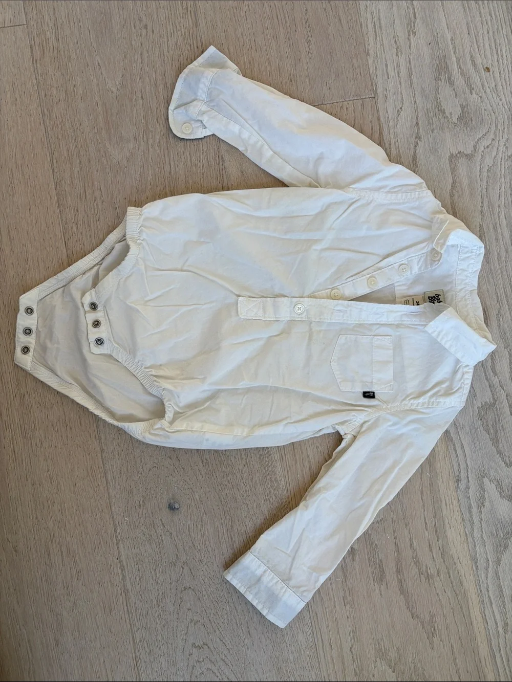 Baby B'gosh White Long-Sleeve Polo Bodysuit with Navy Cuff Trim